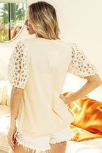 Load image into Gallery viewer, BiBi Round Neck Top with Flower Lace Puff Sleeve