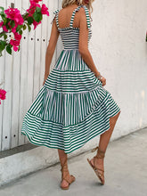 Load image into Gallery viewer, Smocked Striped Square Neck Midi Dress