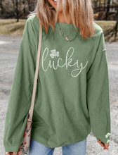 Load image into Gallery viewer, LUCKY Rhinestone Round Neck Long Sleeve Sweatshirt