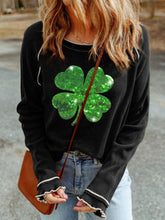 Load image into Gallery viewer, Sequin Lucky Clover Lettuce Trim Long Sleeve Top