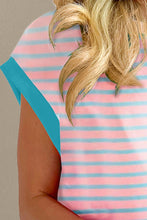 Load image into Gallery viewer, Contrast Trim Striped Round Neck Top and Shorts Set