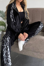 Load image into Gallery viewer, Full Size Collared Neck Leopard Zip Up Top and Pants Set (3 colors)