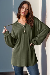 Double Take Full Size Half Button Long Sleeve Hoodie ( 3 colors)