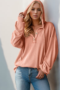 Double Take Full Size Half Button Long Sleeve Hoodie ( 3 colors)