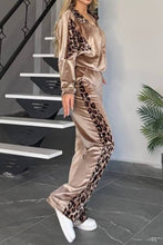 Load image into Gallery viewer, Full Size Collared Neck Leopard Zip Up Top and Pants Set (3 colors)