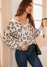 Load image into Gallery viewer, Leopard Half Zip Long Sleeve Sweater