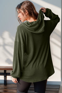 Double Take Full Size Half Button Long Sleeve Hoodie ( 3 colors)