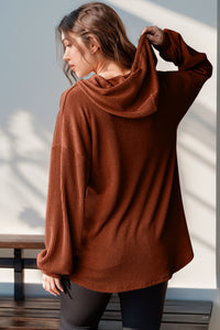 Double Take Full Size Half Button Long Sleeve Hoodie ( 3 colors)