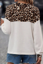 Load image into Gallery viewer, Waffle-Knit Leopard V-Neck Long Sleeve Blouse