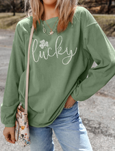 Load image into Gallery viewer, LUCKY Rhinestone Round Neck Long Sleeve Sweatshirt