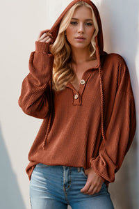 Double Take Full Size Half Button Long Sleeve Hoodie ( 3 colors)