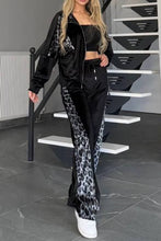 Load image into Gallery viewer, Full Size Collared Neck Leopard Zip Up Top and Pants Set (3 colors)