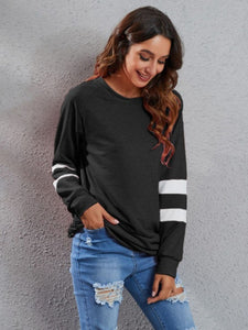 Full Size Striped Round Neck Long Sleeve T-Shirt (4 colors)