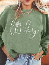 Load image into Gallery viewer, LUCKY Rhinestone Round Neck Long Sleeve Sweatshirt