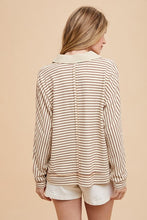 Load image into Gallery viewer, Annie Wear Striped Button Detail Long Sleeve Polo Top