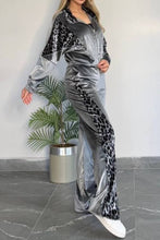 Load image into Gallery viewer, Full Size Collared Neck Leopard Zip Up Top and Pants Set (3 colors)