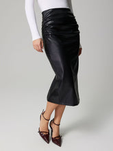 Load image into Gallery viewer, Slit Back Ruched Midi Skirt