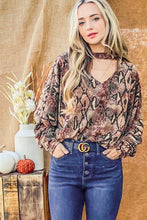 Load image into Gallery viewer, And The Why Choker Neck Dolman Sleeve Snake Print Top