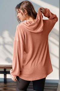 Double Take Full Size Half Button Long Sleeve Hoodie ( 3 colors)