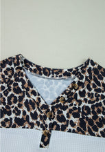 Load image into Gallery viewer, Waffle-Knit Leopard V-Neck Long Sleeve Blouse