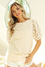 Load image into Gallery viewer, BiBi Round Neck Top with Flower Lace Puff Sleeve