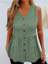 Load image into Gallery viewer, Full Size Eyelet Button Up V-Neck Tank