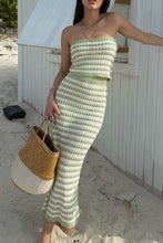 Load image into Gallery viewer, Contrast Striped Tube Top and Skirt Sweater Set