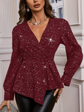 Load image into Gallery viewer, Asymmetrical Hem Surplice Long Sleeve Blouse