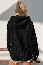 Load image into Gallery viewer, Double Take Contrast Trim Long Sleeve Half Snap Texture Hoodie with Pocket