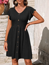 Load image into Gallery viewer, Decorative Button Ruffled V-Neck Dress (6 colors)