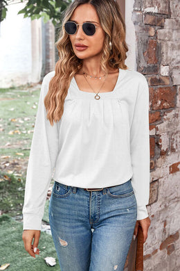 Ruched Square Neck Long Sleeve T-Shirt