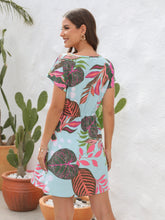 Load image into Gallery viewer, Drawstring Printed V-Neck Mini Dress