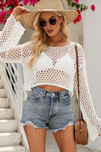 Load image into Gallery viewer, Openwork Round Neck Dropped Shoulder Knit Top