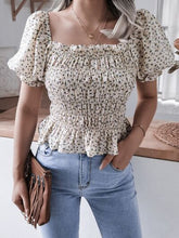 Load image into Gallery viewer, Frill Smocked Square Neck Short Sleeve Blouse