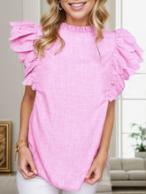 Load image into Gallery viewer, Ruffled Mock Neck Cap Sleeve Blouse