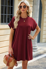 Load image into Gallery viewer, Round Neck Rolled Short Sleeve Tee Dress