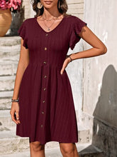 Load image into Gallery viewer, Decorative Button Ruffled V-Neck Dress (6 colors)